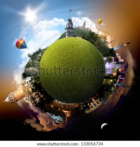 Planet Istanbul - Miniature Planet Of Istanbul, Turkey, With All Important Buildings And Attractions Of The City Of Istanbul, Turkey - Grassy Park Globe