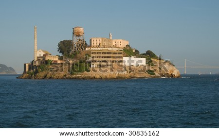 Alcatraz Island with San Francisco Bay Bridge and Treasure Island in Background