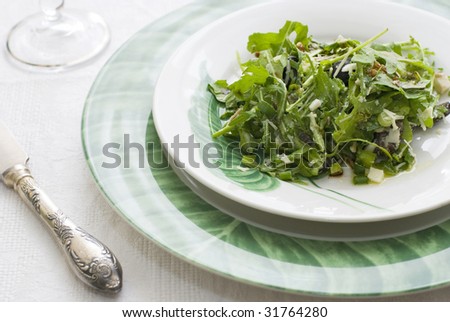Plate of fresh green salad with rocket