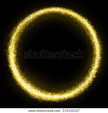 Gold glittering star dust circle. Twinkling ellipse