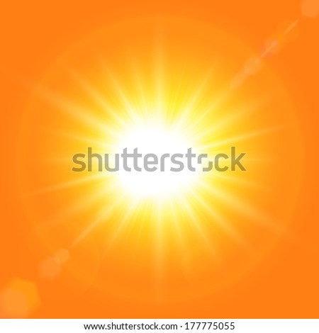 Vector summer background with a magnificent summer sun burst with lens flare. Summer natural background with vector sun.