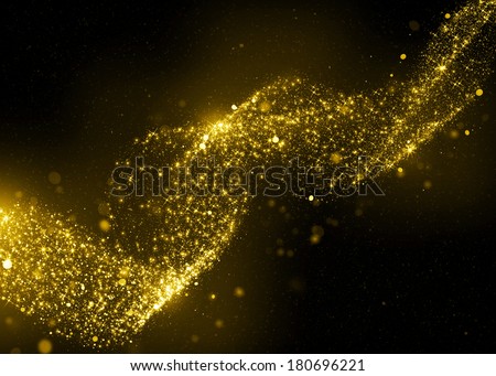Gold glittering stars dust spiral background. Gold sparkle glitter background. Glitter stars background.
