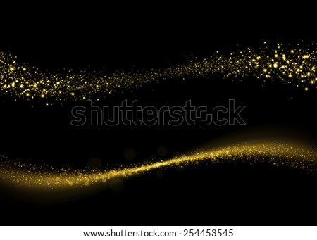 Glittering gold dust tail. Twinkling glitter. Abstract glittering wave