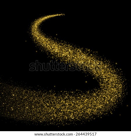 Gold glittering bokeh stars dust tail. Glittering gold smoke tail. Twinkling glitter.