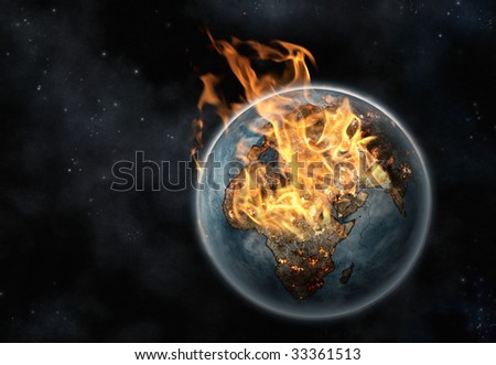 Planet Earth on fire viewed from space