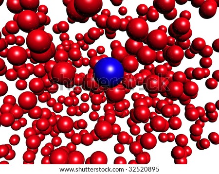 One blue sphere among all red spheres