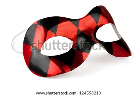 Red and black carnival mask isolated on white