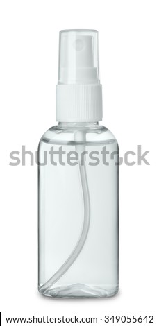 Plastic perfume spray bottle isolated on white