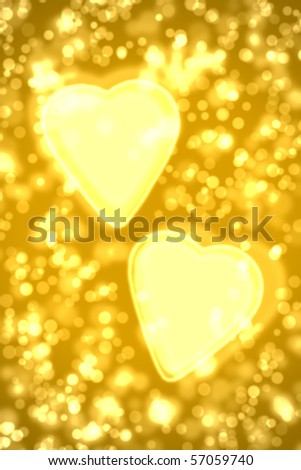 two big gold hearts on the abstract background with round