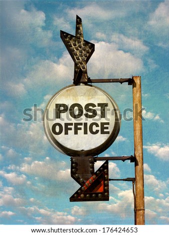 aged and worn vintage photo of post office sign