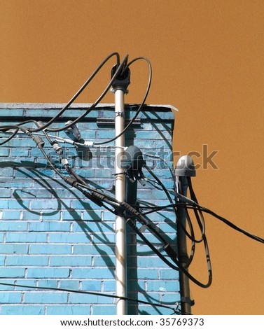 Brick building and telephone wires