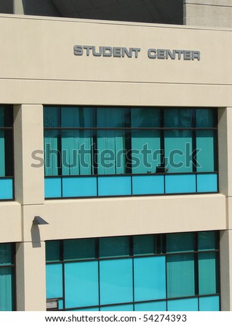 student center sign on building with windows