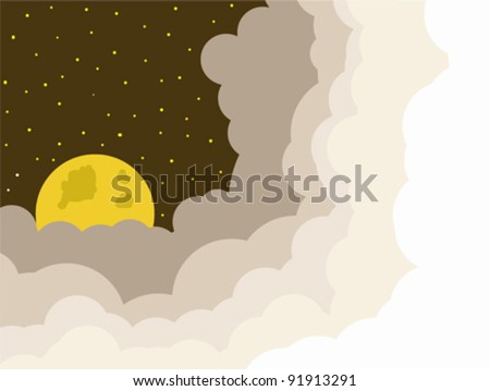 stock vector cloudy sky with bright yellow moon and stars vector design