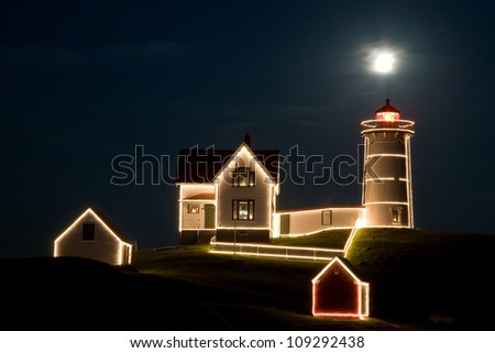 Full Moon over the Nubble Lighthouse during Christmas in July