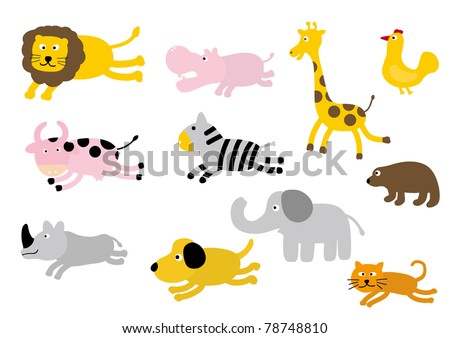 A Group Of Cute Cartoon Animals Stock Vector Illustration 78748810