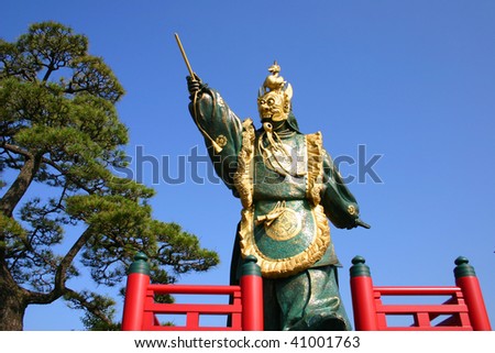 Japanese statue wearing traditional,cultural festival garments