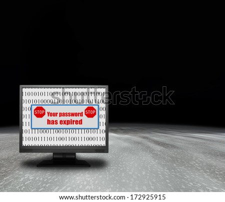 computer monitor with login problem screen in abstract enviroment