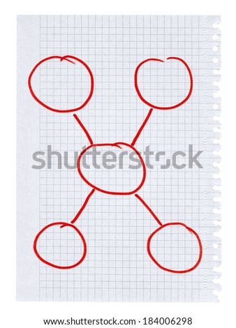 paper torn out of a ring binder with drawn scheme isolated on white