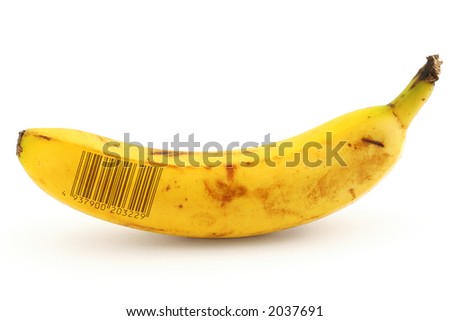 fake barcode image. banana with fake bar code