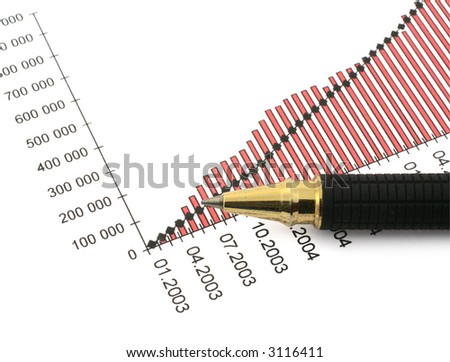 pen tip and business chart on white