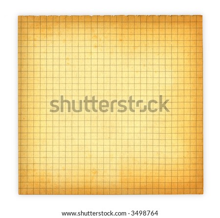 piece of old squared paper isolated on white