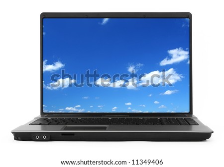 stock photo : 17 inch wide notebook with beautiful summer sky inside, background, natural