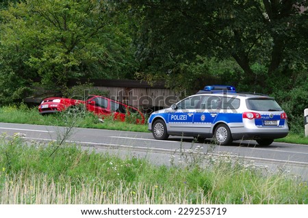 DUISBURG, GERMANY - 26 JULY 2010 Site of a traffic accident