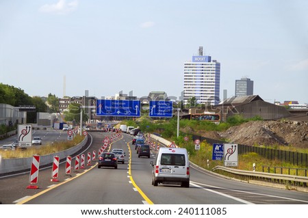 HIGHWAY A59, GERMANY - May 05, 2014 Fragments of high-speed roads of Germany