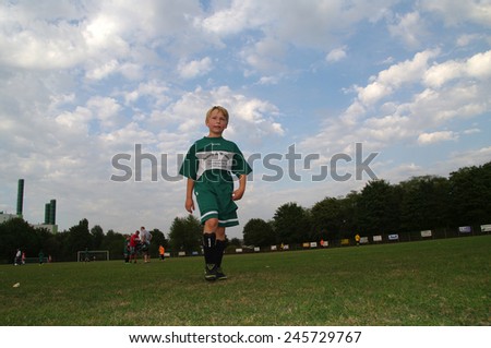 DUISBURG, GERMANY 10.09.2012 - Young football players meet on a football field for training and team games