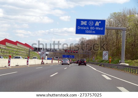 HIGHWAY A40 near Bochum, GERMANY -  19 April 2015 Fragments of high-speed roads of Germany