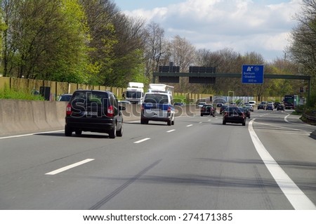 HIGHWAY A40 near Bochum, GERMANY -  19 April 2015 Fragments of high-speed roads of Germany