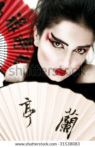 girl with vintage japanese fan