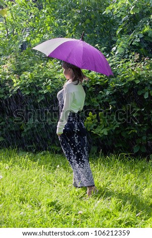 Woman walks in the rain