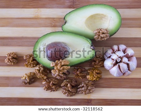Avocado with a garlic and nuts