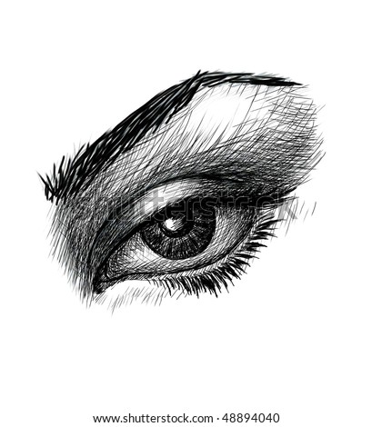 stock photo Closeup of woman eye Black and white drawing
