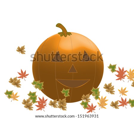 Jack-O-Lantern in swirling autumn leaves