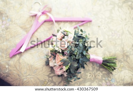 wedding still life hanger and the bride's bouquet