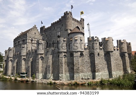 Old fortress in the ancient city of Ghent, Belgium