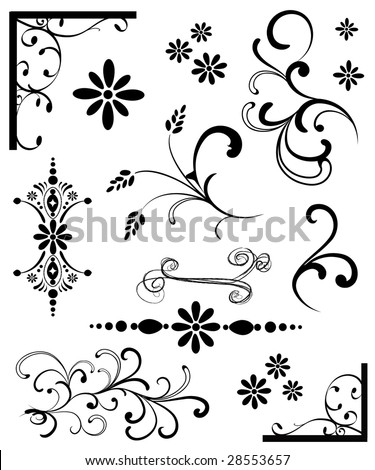stock vector Set of Black White Ornaments
