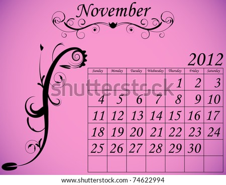 november calendar 2012. Raster 2012 Calendar Set 2