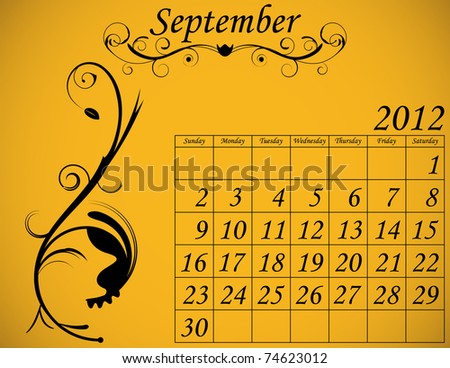 september 2012 calendar. stock photo : Raster 2012 Calendar Set 2 Decorative Flourish September