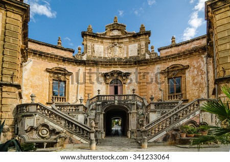 BAGHERIA, ITALY - SEPTEMBER 10, 2015: The Villa Palagonia is a patrician villa in Bagheria, 15 km from Palermo, in Sicily, southern Italy. Villa is one of the earliest examples of Sicilian Baroque.