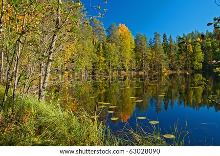 Beautiful autumn picture of lake in Finland