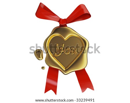 Gold Seal wax heart red ribbon