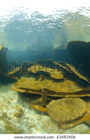 Underwater view of the shipwreck SS Lara which struck Jackson reef situated in the Straits of Tiran in 1982. Jackson Reef, Red Sea, Egypt.