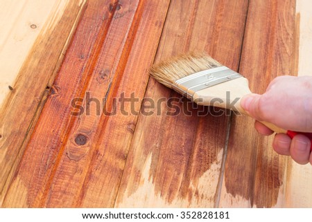 Hand paints brush wooden floor