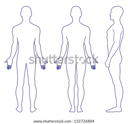 Full length profile front back view of a standing naked man You can use this image for fashion design and etc Full length profile front back view of a standing naked man You can use this image for fashion design and etc