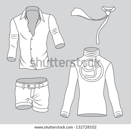 Man clothes greyscale collection isolated on background