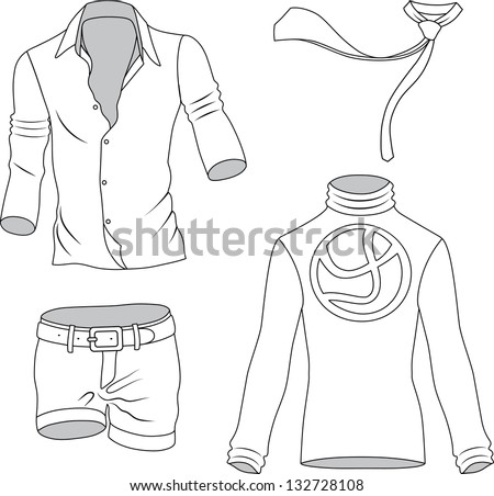 Man clothes greyscale collection isolated on white