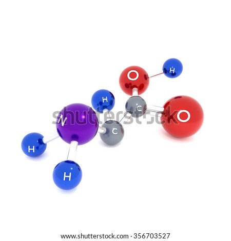 Amino acid molecules on a white background. Used to increase strength and faster recovery and muscle tissue in the body. With the name of each.